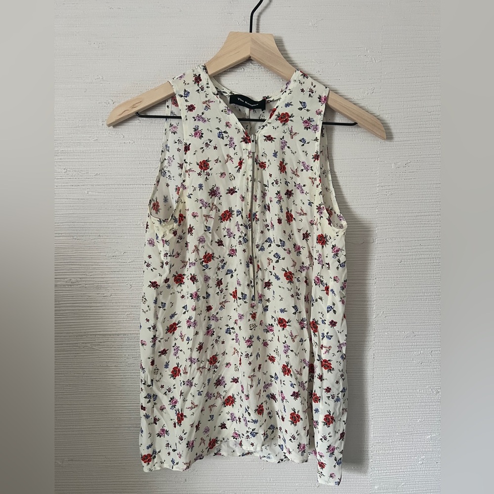 The Kooples Silk Floral Flowy Tank Top Spring Flowers Women’s XS Half Zipper